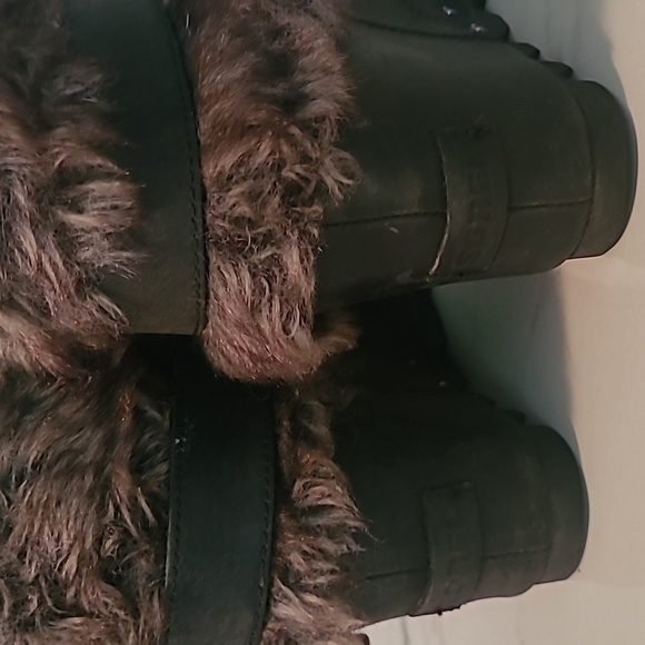 Sorel Joan Of Arctic Deep Gray Leather Suede Faux Fur Wedge Heel Ankle Boots 9 - Picture 5 of 12